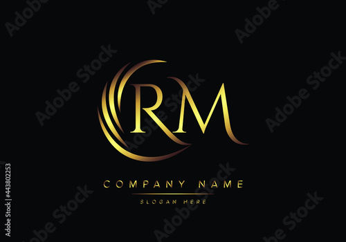 alphabet letters RM monogram logo, gold color elegant classical photo