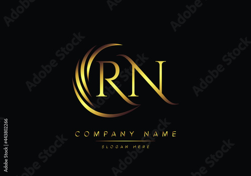 alphabet letters RN monogram logo, gold color elegant classical photo