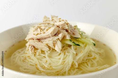 Chicken cold noodles on a white background