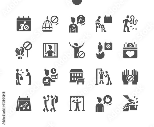 Support Victims Torture Day 26 June. Rehabilitation center. Calendar. Twenty sixth of june. Voluntary fund. Psychologist. Shock scars. Vector Solid Icons. Simple Pictogram