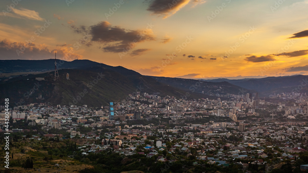 Fototapeta premium Beautiful view of Tbilisi at sunset, capital of Georgia