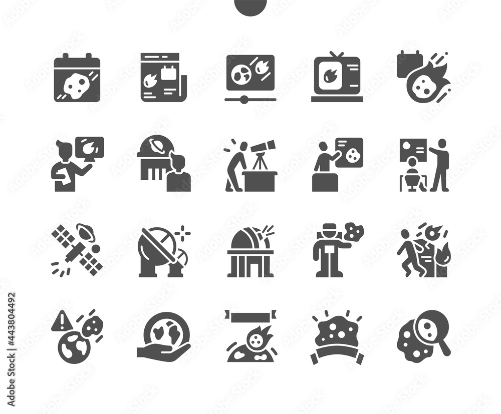 Asteroid Day 30 June. Satellite, telescope, observatory and astronomer. Calendar. Thirtieth of june. Earth protection. Asteroid research. Space and astronomy. Vector Solid Icons. Simple Pictogram Asteroid Day 30 June. Satellite, telescope, observatory and astronomer. Calendar. Thirtieth of june. Earth protection. Asteroid research. Space and astronomy. Vector Solid Icons. Simple Pictogram