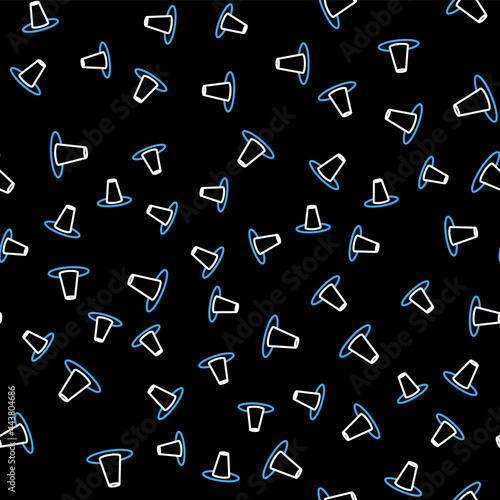 Line Traditional korean hat icon isolated seamless pattern on black background. Vector