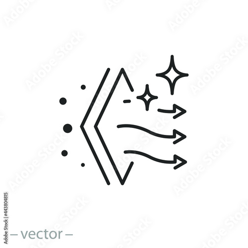 filtration air icon, clean or fresh wind, purification, virus protection, dust cleaner, filter layers, thin line symbol on white background - editable stroke vector illustration eps10