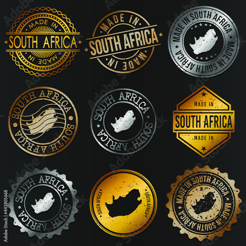 South Africa Business Metal Stamps. Gold Made In Product Seal. National Logo Icon. Symbol Design Insignia Country.