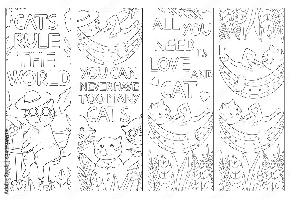 Cat coloring. Coloring bookmarks. Funny animal. Stock Vector | Adobe Stock