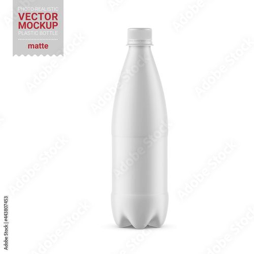 White glossy plastic bottle mockup. Vector illustration.