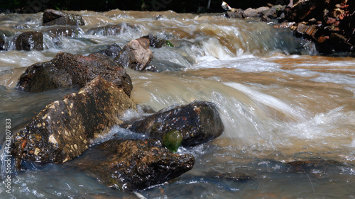 Flow of water through rocks and rapids