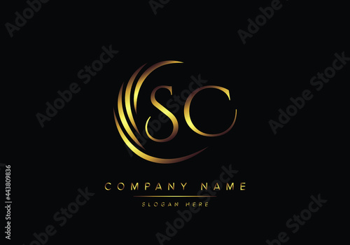 alphabet letters SC monogram logo, gold color elegant classical