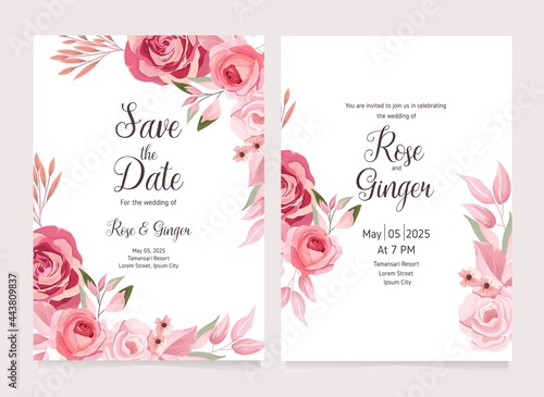 pink flower floral wedding invitation card template
