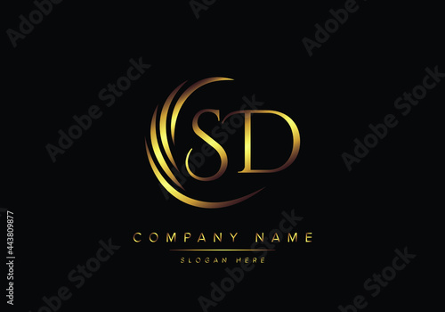 alphabet letters SD monogram logo, gold color elegant classical photo