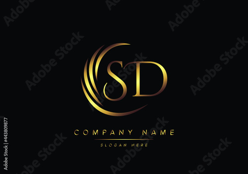 alphabet letters SD monogram logo, gold color elegant classical