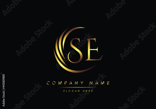 alphabet letters SE monogram logo, gold color elegant classical