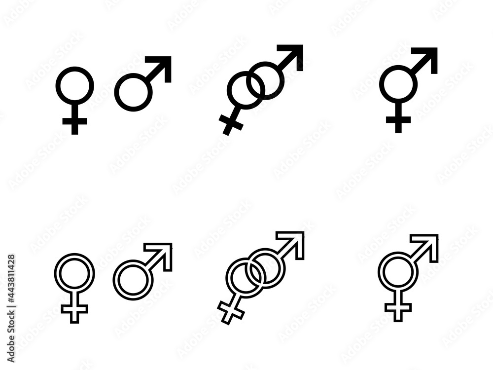 Set of gender symbols vector black icon on white background. Male and female gender symbol. Man woman sign. Set of gender symbols vector black icon on white background. Male and female gender symbol. Man woman sign.