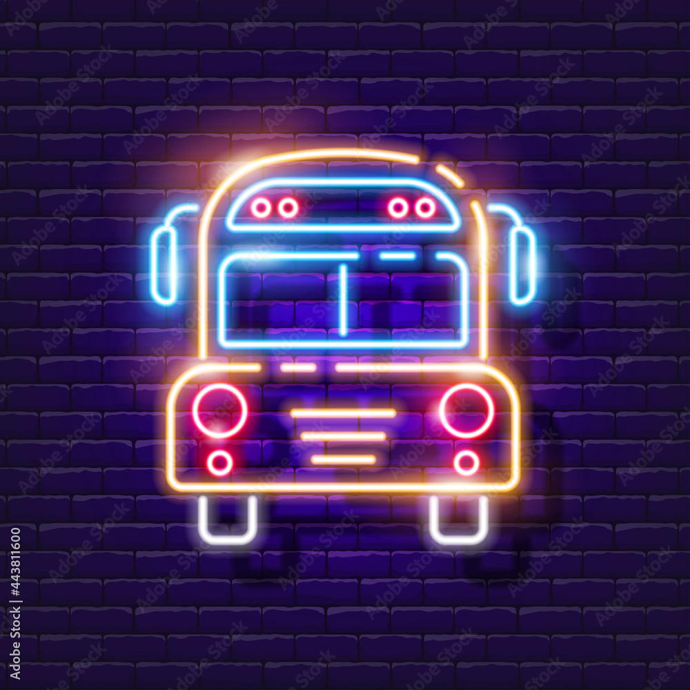 School bus neon sign. Vector illustration for design. Transport concept.