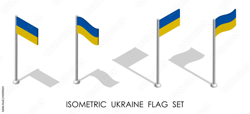 isometric flag of UKRAINE in static position and in motion on flagpole. 3d vector isometric flag of UKRAINE in static position and in motion on flagpole. 3d vector