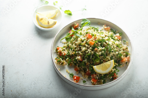 Traditional Tabbouleh salad with parsley and tomato