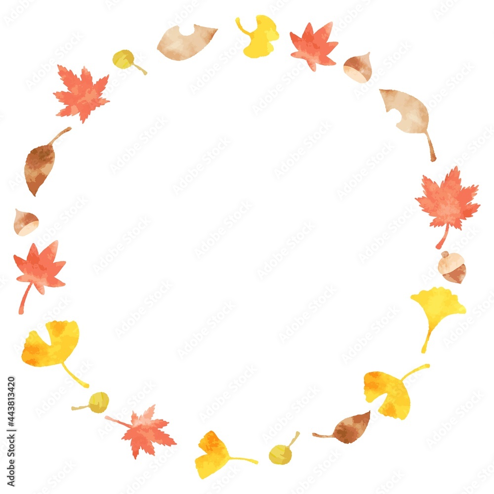 綺麗な水彩の秋の葉っぱの円形フレーム Stock Vector Adobe Stock
