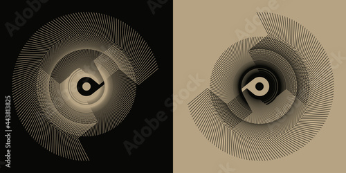 abstract graphic design duo wheels clocks floating in space in ivory and black