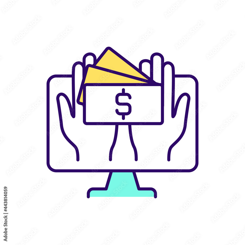 Obraz premium Online donation platform RGB color icon. Crowdfunding website. Raising finance via internet. Isolated vector illustration. Helping nonprofit organization raise money simple filled line drawing