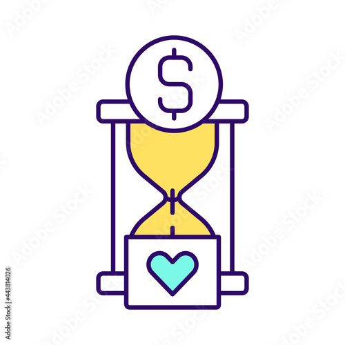 Paid volunteer work RGB color icon. Financial aid. Providing payment in return charitable volunteer support. Isolated vector illustration. Volunteering jobs simple filled line drawing