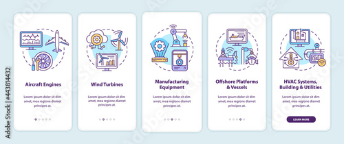 Digital twin application onboarding mobile app page screen. Aircraft engines walkthrough 5 steps graphic instructions with concepts. UI, UX, GUI vector template with linear color illustrations © bsd studio