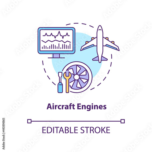 Aircraft engines concept icon. Digital twin application by industry. Modern transport. Smart devices abstract idea thin line illustration. Vector isolated outline color drawing. Editable stroke