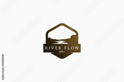 winding road river creek logo design vector illustration