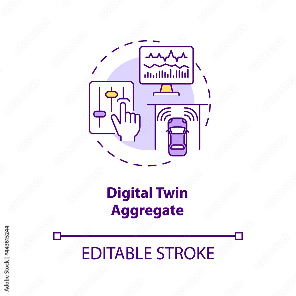 Digital twin aggregate concept icon. Smart technology types. Innovative devices. Computer automation abstract idea thin line illustration. Vector isolated outline color drawing. Editable stroke