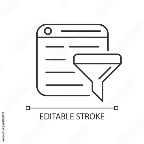 Filter bubble linear icon. Intellectual isolation. Selective info from internet. Algorithmic bias. Thin line customizable illustration. Contour symbol. Vector isolated outline drawing. Editable stroke
