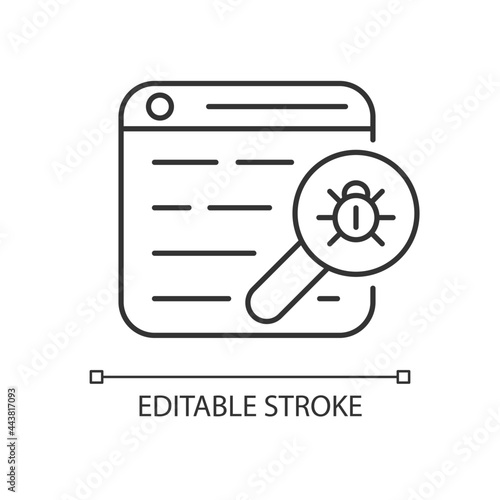 Web bug linear icon. Web beacon. Gathering, tracking webpage information. Statistics collection. Thin line customizable illustration. Contour symbol. Vector isolated outline drawing. Editable stroke
