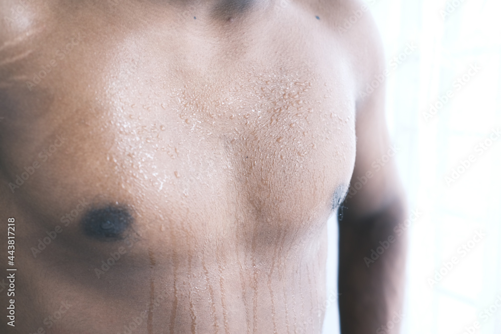 Fototapeta premium young man skin sweating in chests .