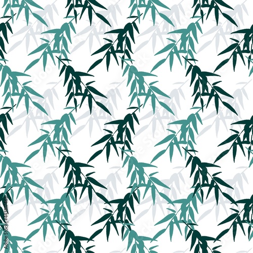Tile Background Pattern with Vector Silhouette Bamboo Leaves Drawing © F-lin
