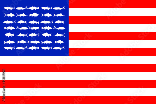 Fishing. USA flag. Combination of fishing symbols with the usa flag.
