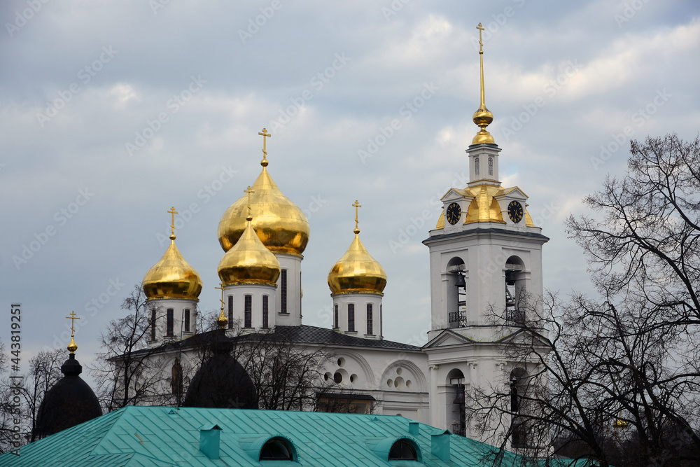 Kremlin in Dmitrov city, Moscow region, Russia. Ancient landmark. Assumption church.