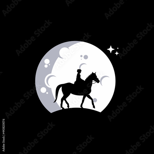 Black horse silhouette logo on moon background