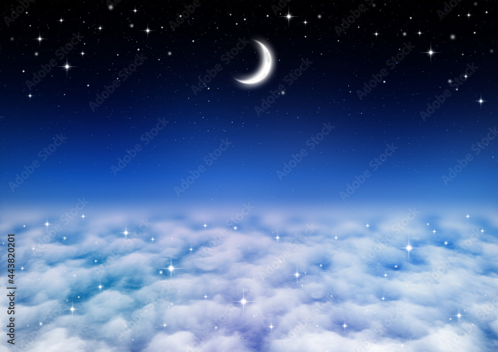 三日月と星空と雲海（青紫色）