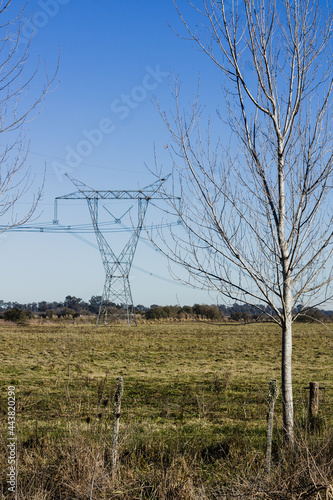 Antena de tensión y energia electrica en el medio del campo
