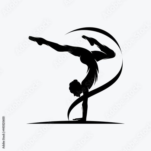 Fitness Gymnastic Logo Silhouette Sportswoman Vector