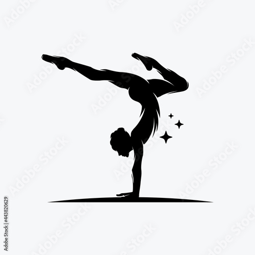 Fitness Gymnastic Logo Silhouette Sportswoman Vector