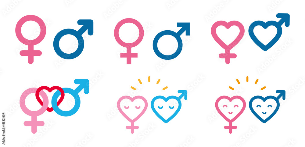 A variation set of gender symbols. Simple vector illustration. Male and female icon set. A variation set of gender symbols. Simple vector illustration. Male and female icon set.