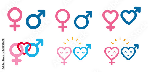 A variation set of gender symbols. Simple vector illustration. Male and female icon set.