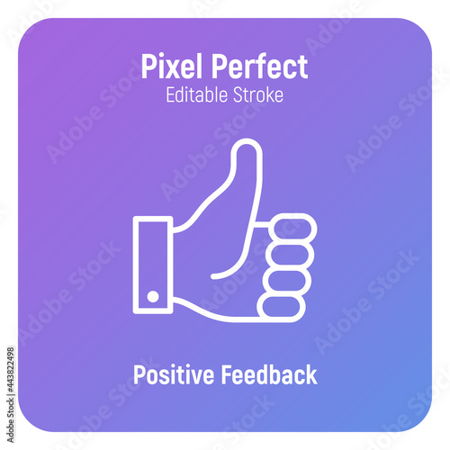 Free Download Positive feedback, thumbs up thin line icon. Approve, ok, confirm. Hand gesture. Pixel perfect, editable stroke. Vector illustration. - GFXLoad