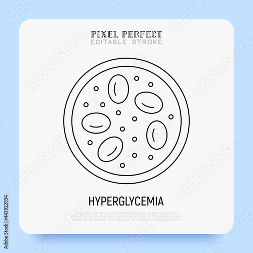 Hyperglycemia thin line icon. Low blood sugar. Thin line icon. Diabetes symptom. Pixel perfect, editable stroke. Vector illustration.