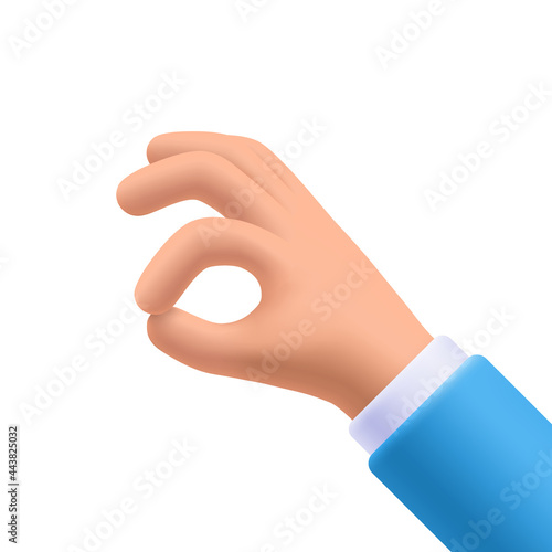 Ok gesture hand, okay sign. 3d vector illustration.