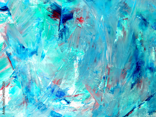 Blue and turquoise background. Brush painting in cool tones, grunge abstract surface. Brush lines with acrylic paintings 