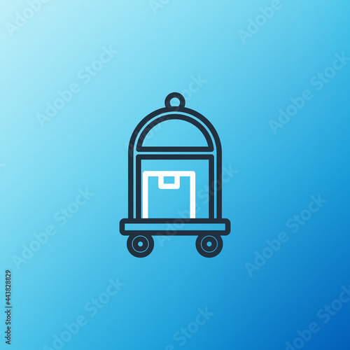 Line Hotel luggage cart with suitcase icon isolated on blue background. Traveling baggage sign. Travel luggage icon. Colorful outline concept. Vector