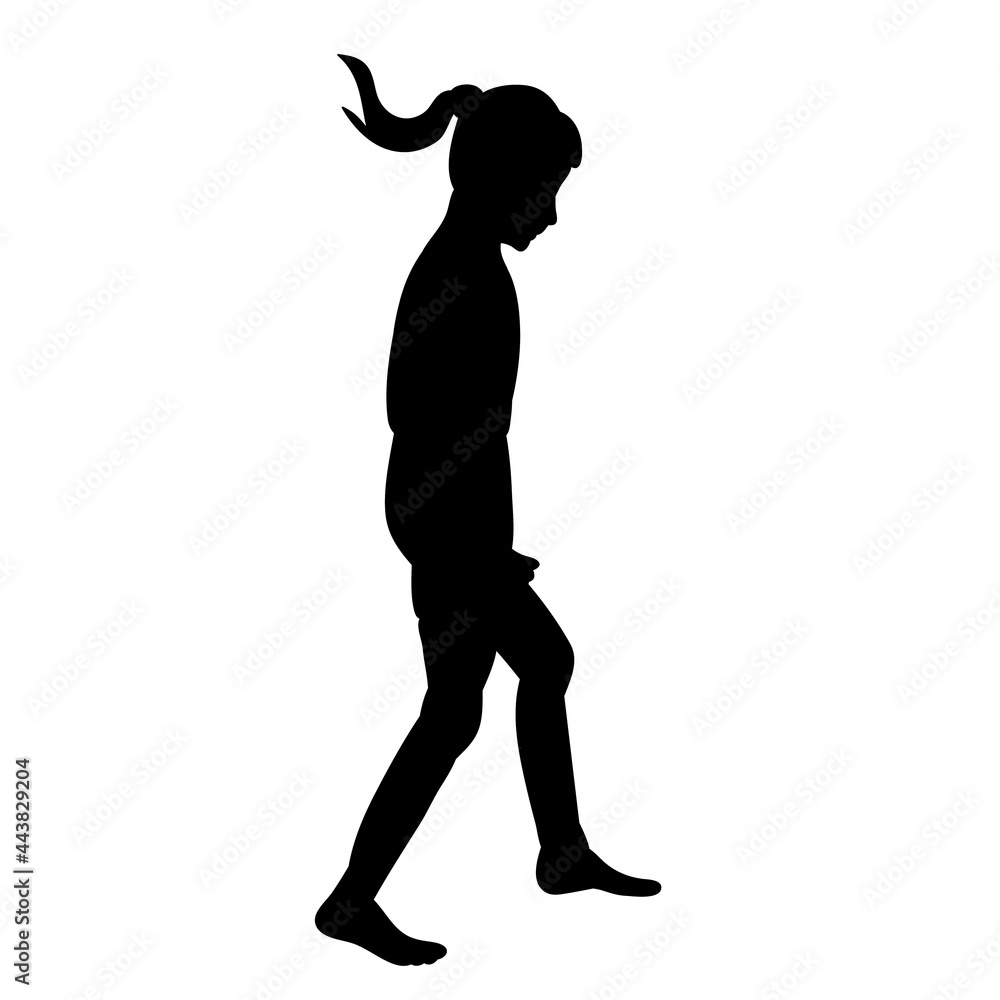 black silhouette of a child girl, isolated, vector