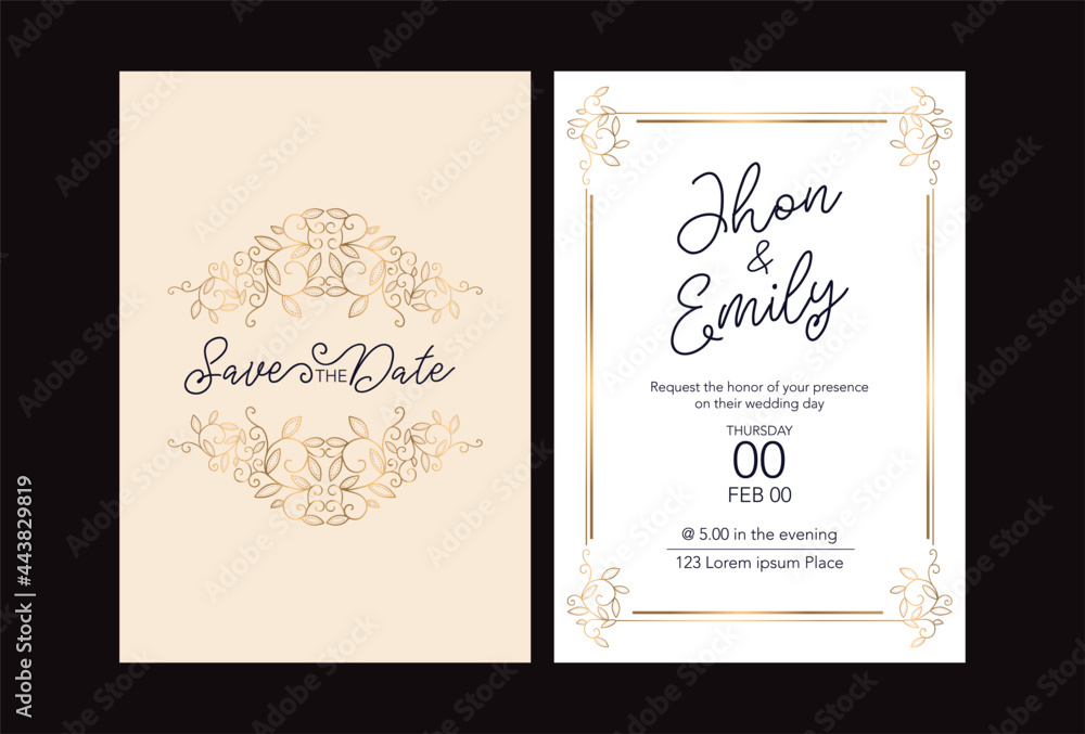 Wedding invitation cards baroque style gold. Vintage Pattern. Retro Victorian ornament. Frame with flowers elements. Vector illustration. - Vector	
 - obrazy, fototapety, plakaty 