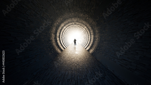 Fotografia Concept or conceptual dark tunnel with a bright light at the end or exit as meta